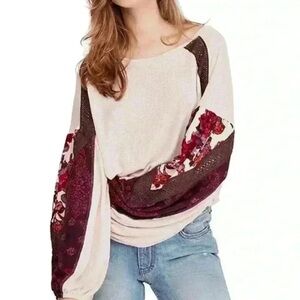 Free People Casual Clash Balloon Sleeve Top